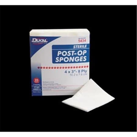 Dukal Sterile- Post Op Sponge- 4 in. x 4 in. - Gauze Facing 5444